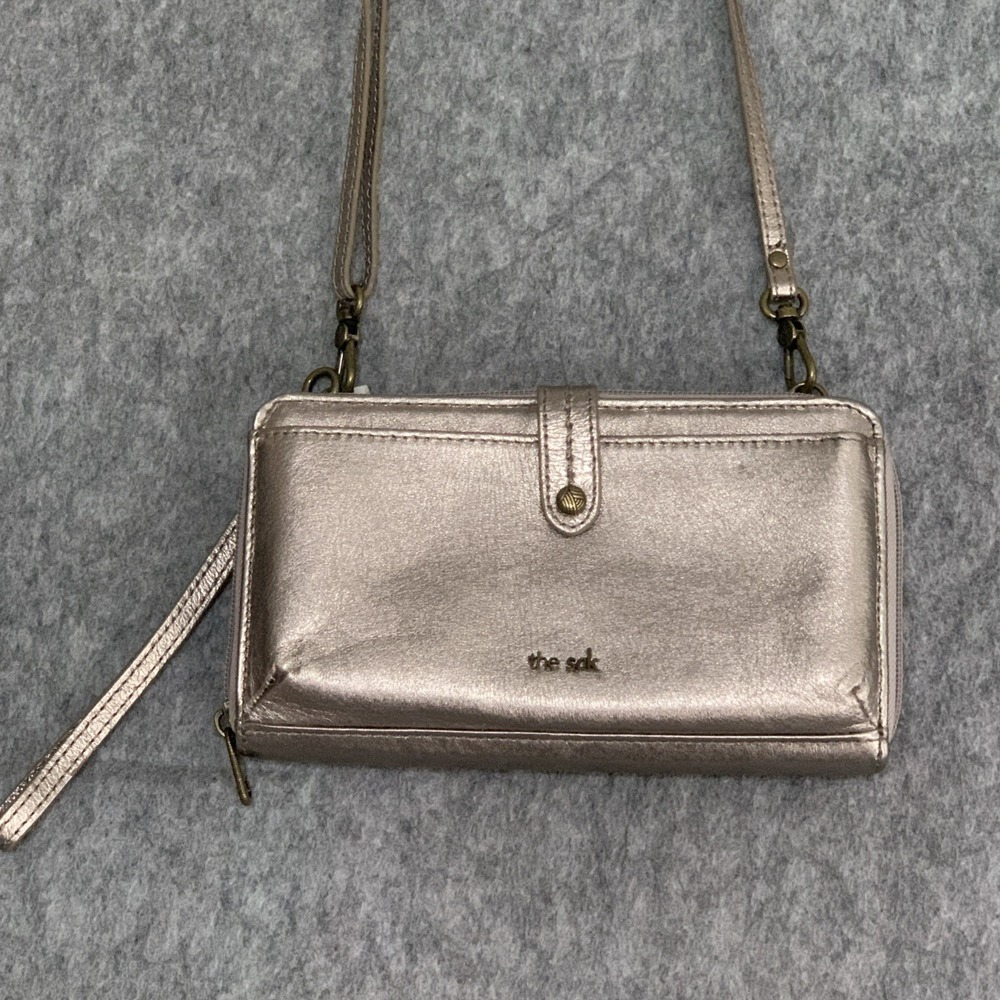 The Sak Women's Clutch Wristlet Wallet Zip Pewter Metallic Finish Phone Pouch